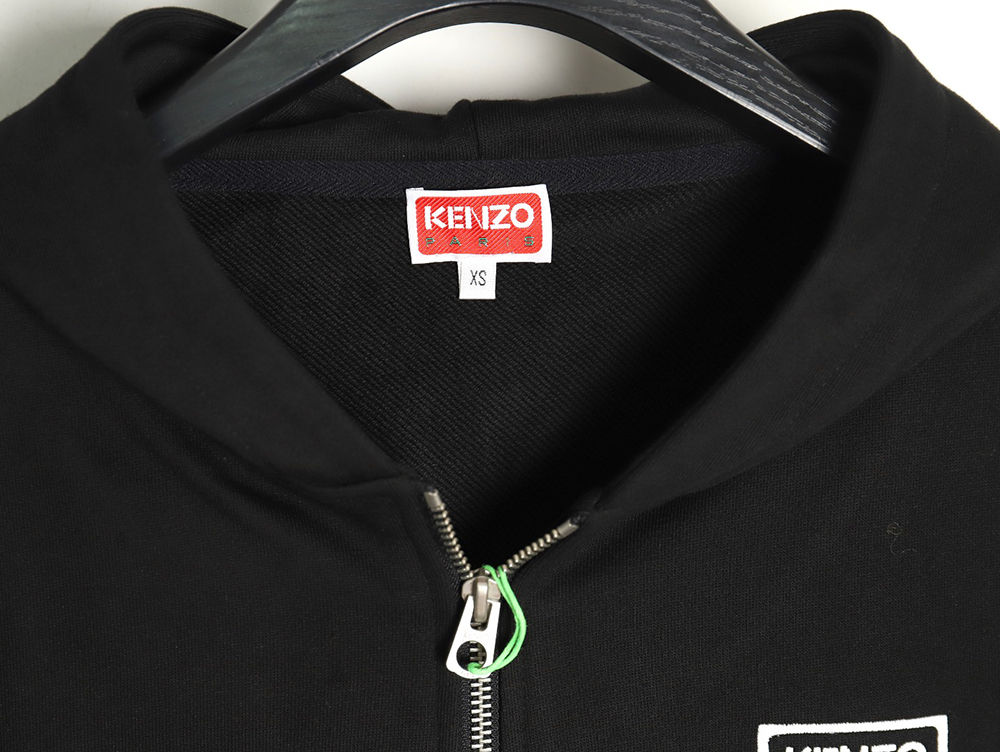 Kenzo black and white lettering zip-up hooded jacket