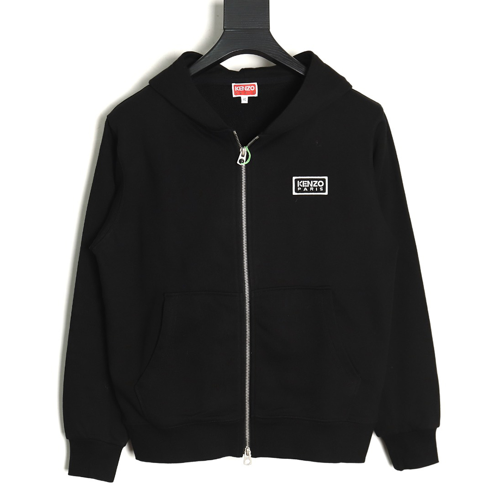 Kenzo black and white lettering zip-up hooded jacket