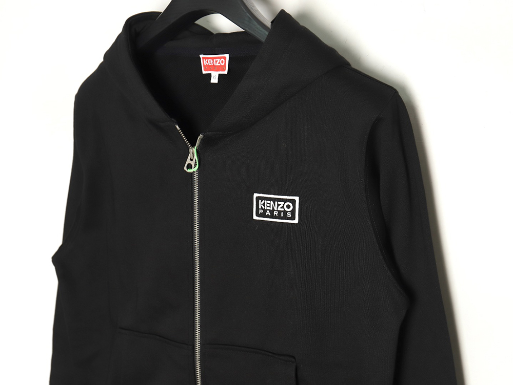 Kenzo black and white lettering zip-up hooded jacket