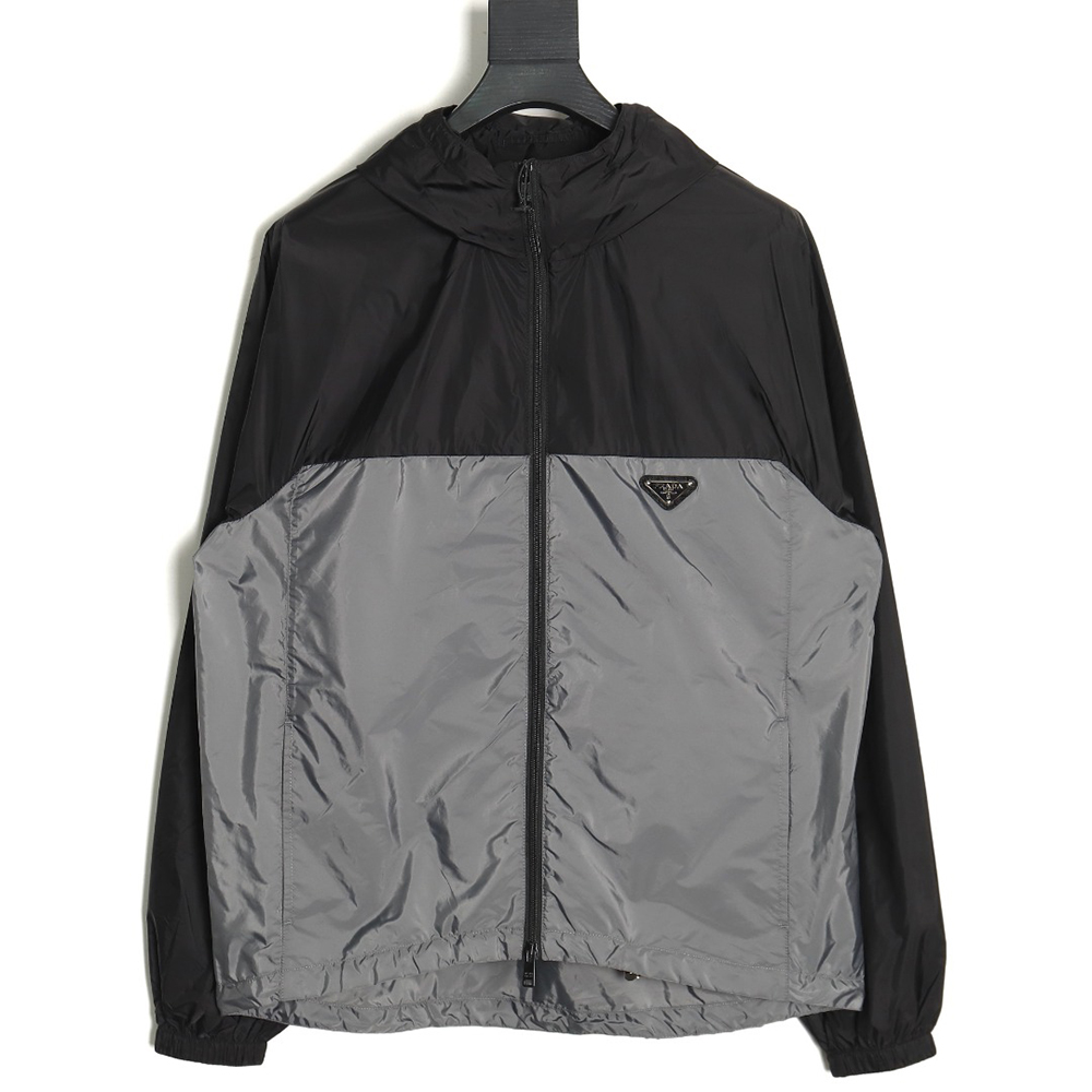 Prada black and grey patchwork hooded jacket