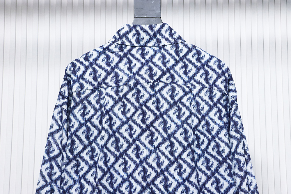 Fendi blue double FF full print colorblock long sleeve shirt