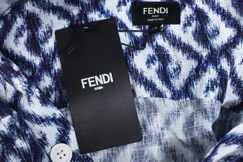 Fendi blue double FF full print colorblock long sleeve shirt