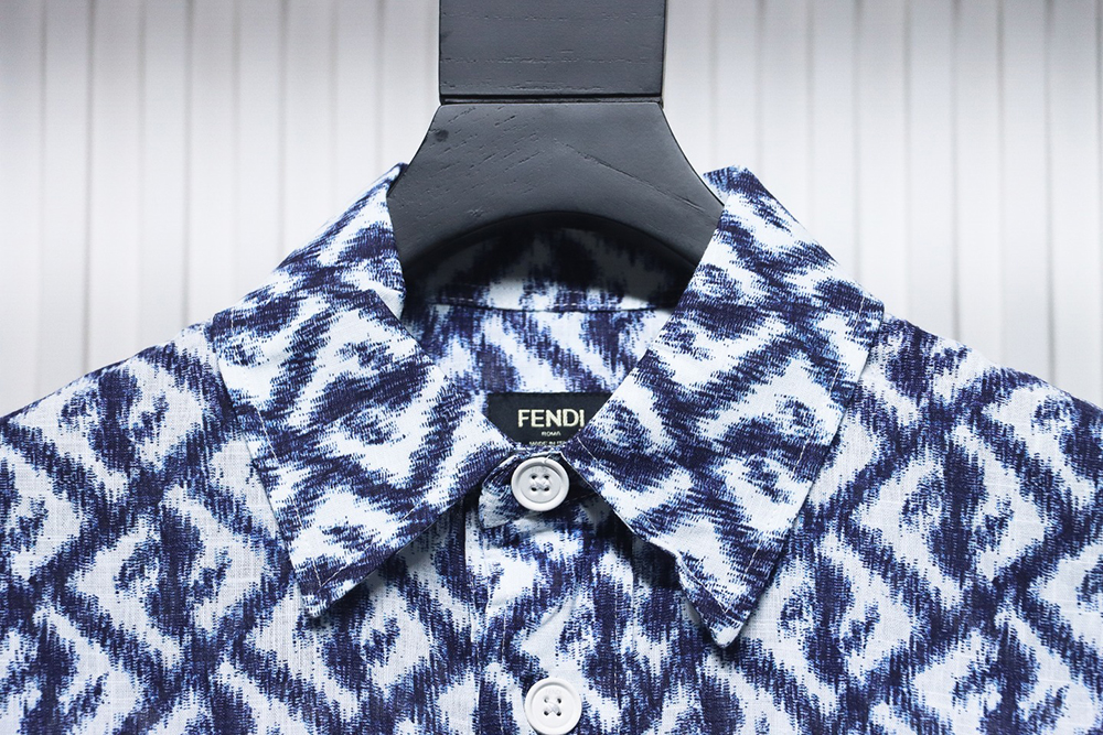 Fendi blue double FF full print colorblock long sleeve shirt