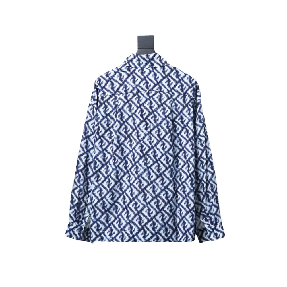 Fendi blue double FF full print colorblock long sleeve shirt