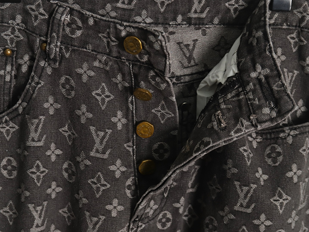 Louis Vuitton printed distressed denim trousers
