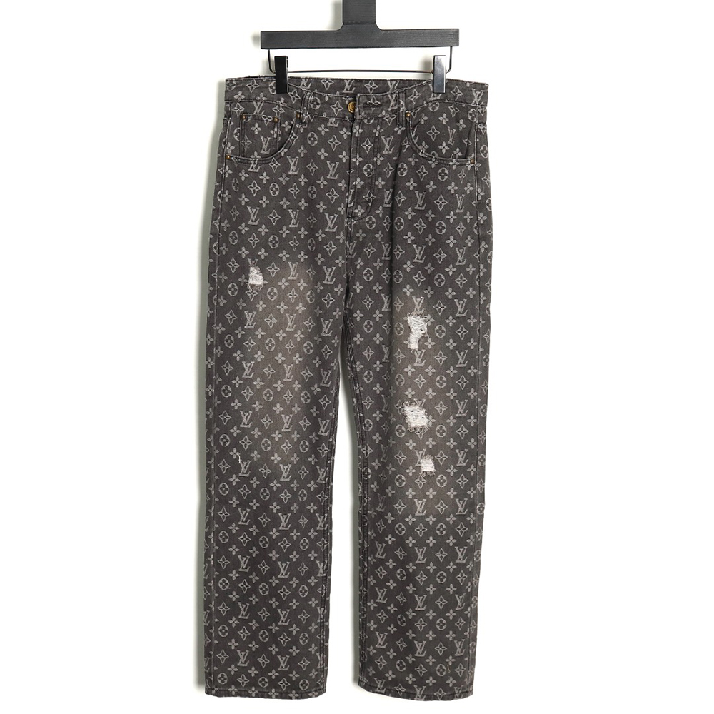 Louis Vuitton printed distressed denim trousers
