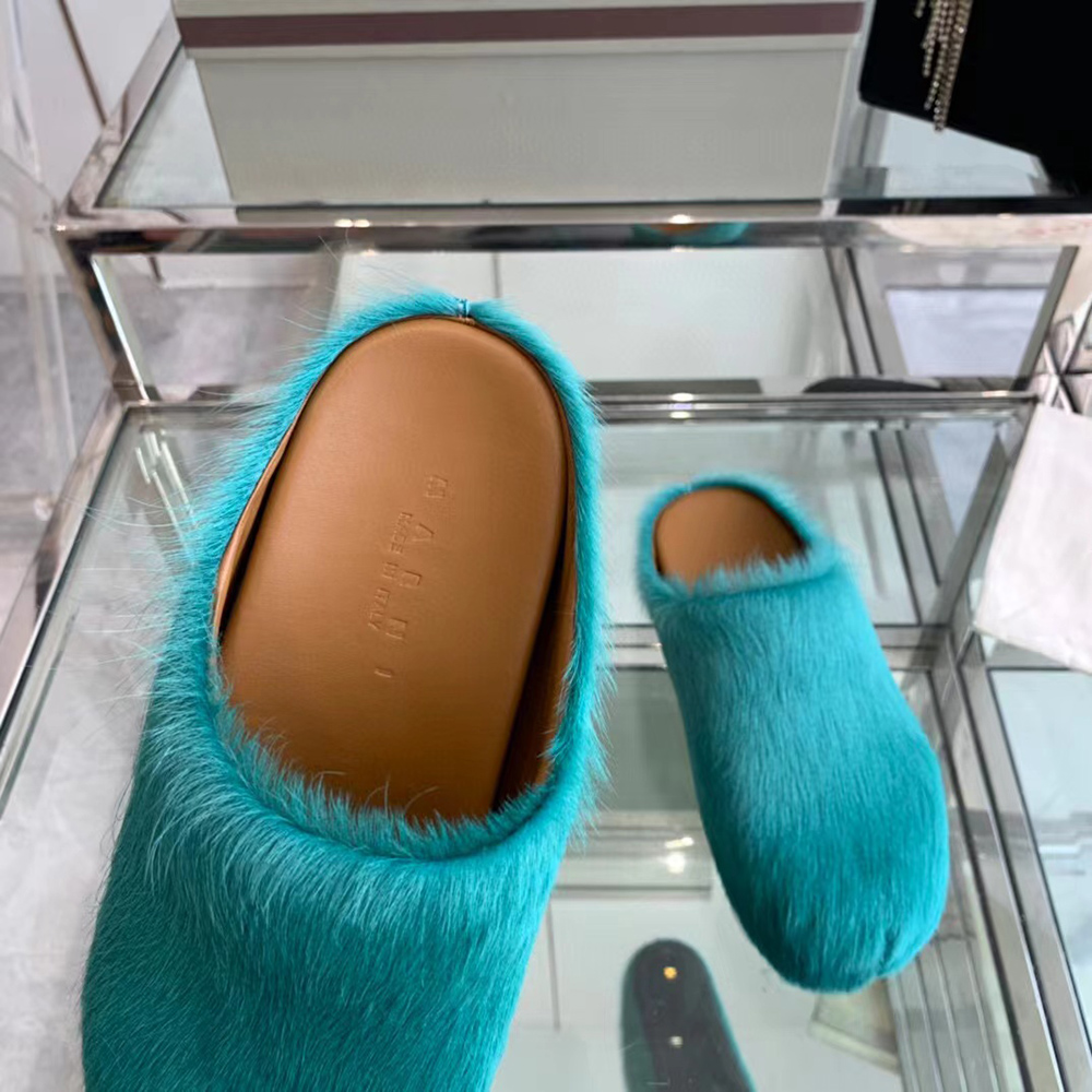 MARNI Fussbett Sabot Calf-Hair Backless Loafers