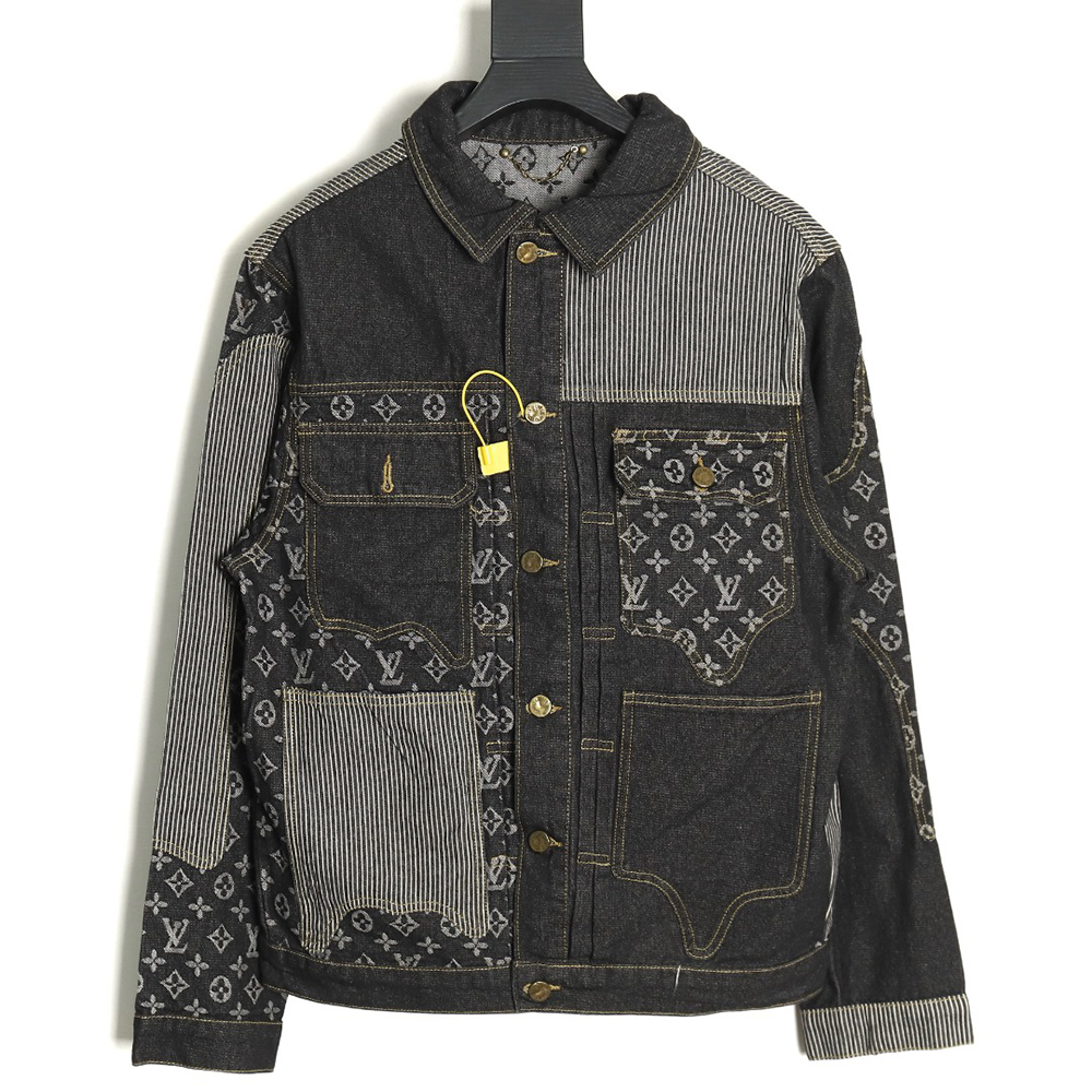 Louis vuitton patchwork contrast washed denim jacket 46-52
