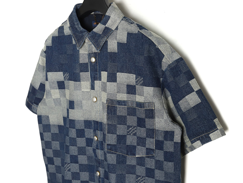 Louis Vuitton Blurred Checkerboard Denim Short Sleeve Jacket S-XL