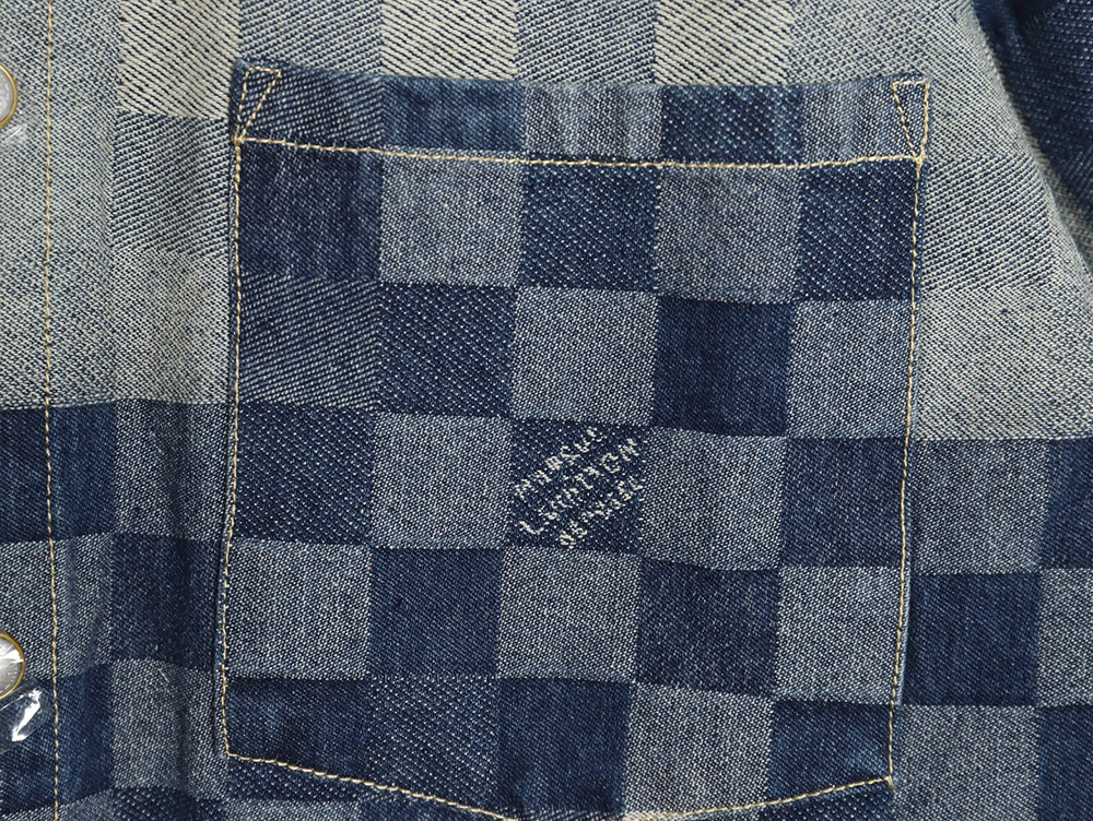 Louis Vuitton Blurred Checkerboard Denim Short Sleeve Jacket S-XL