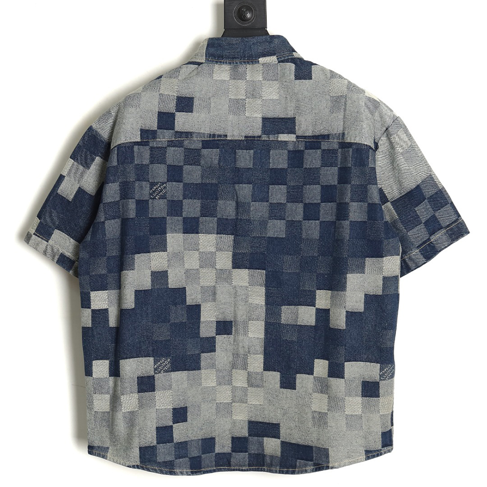 Louis Vuitton Blurred Checkerboard Denim Short Sleeve Jacket S-XL