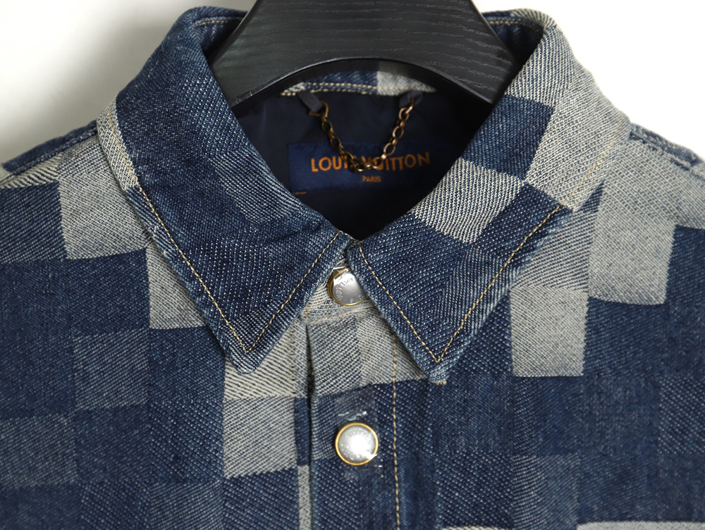 Louis Vuitton Blurred Checkerboard Denim Short Sleeve Jacket S-XL