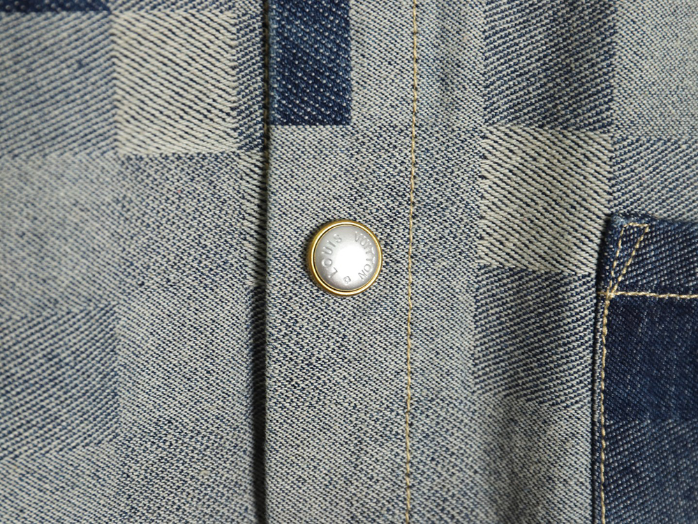 Louis Vuitton Blurred Checkerboard Denim Short Sleeve Jacket S-XL