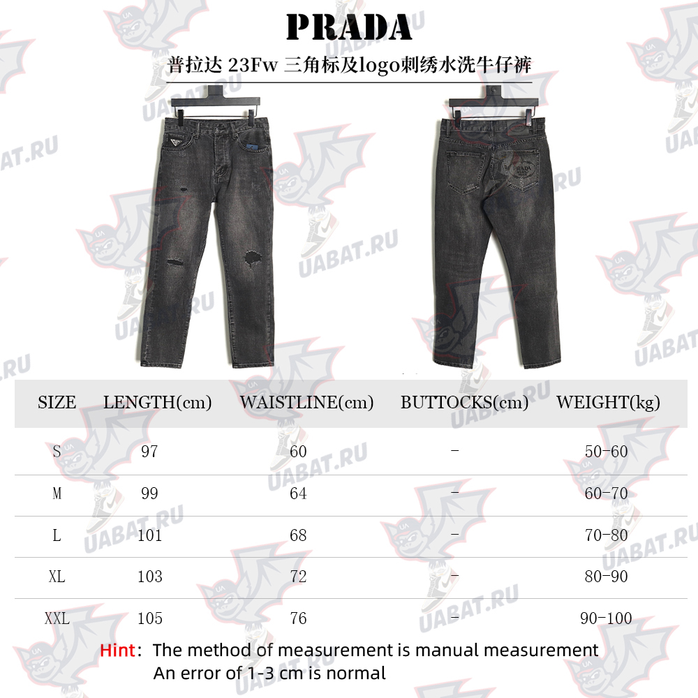 Prada washed jeans with triangle and logo embroidery S-XXL