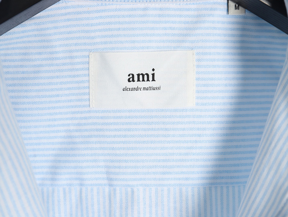 Ami small heart embroidered striped long-sleeved shirt
