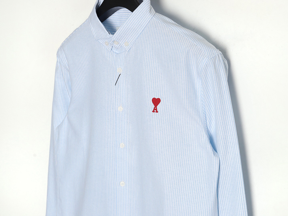 Ami small heart embroidered striped long-sleeved shirt