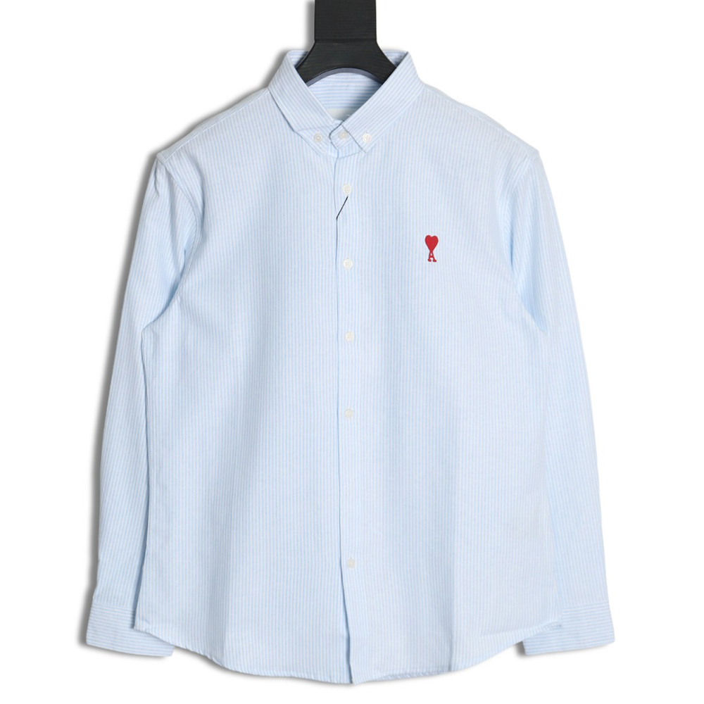 Ami small heart embroidered striped long-sleeved shirt