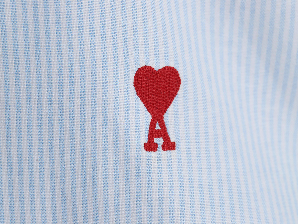Ami small heart embroidered striped long-sleeved shirt