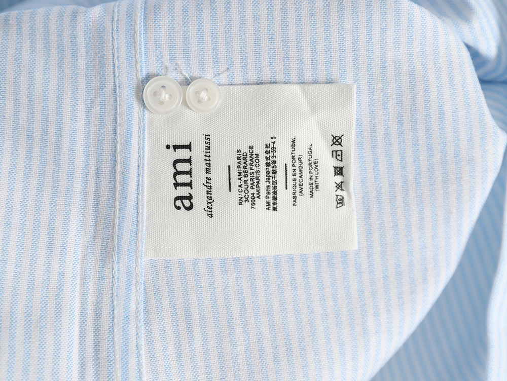 Ami small heart embroidered striped long-sleeved shirt