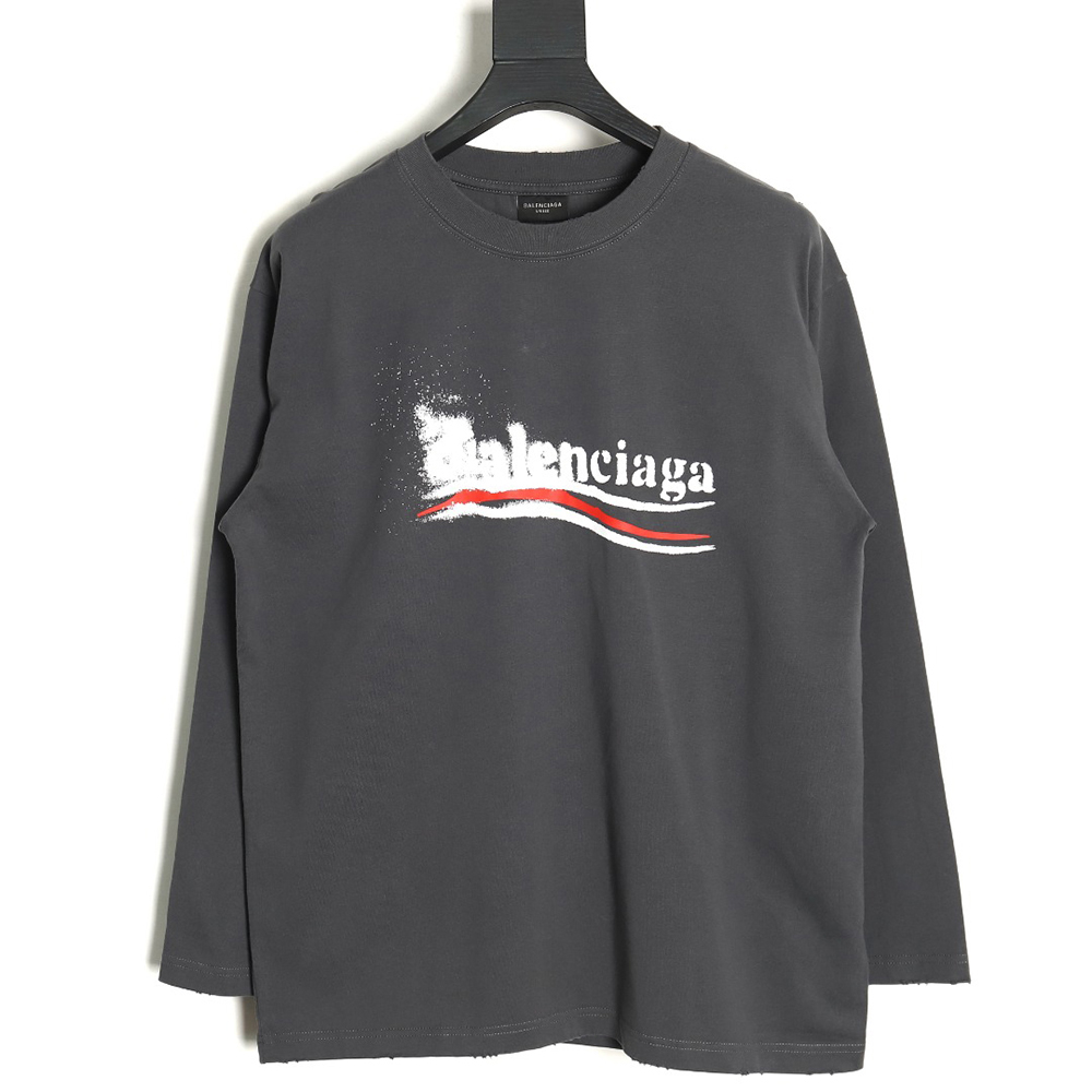 Balenciaga Blurred Coke Print Washed Ripped Long Sleeves TSK2