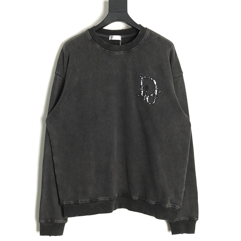 Dior washed embroidered lettering crew neck sweatshirt