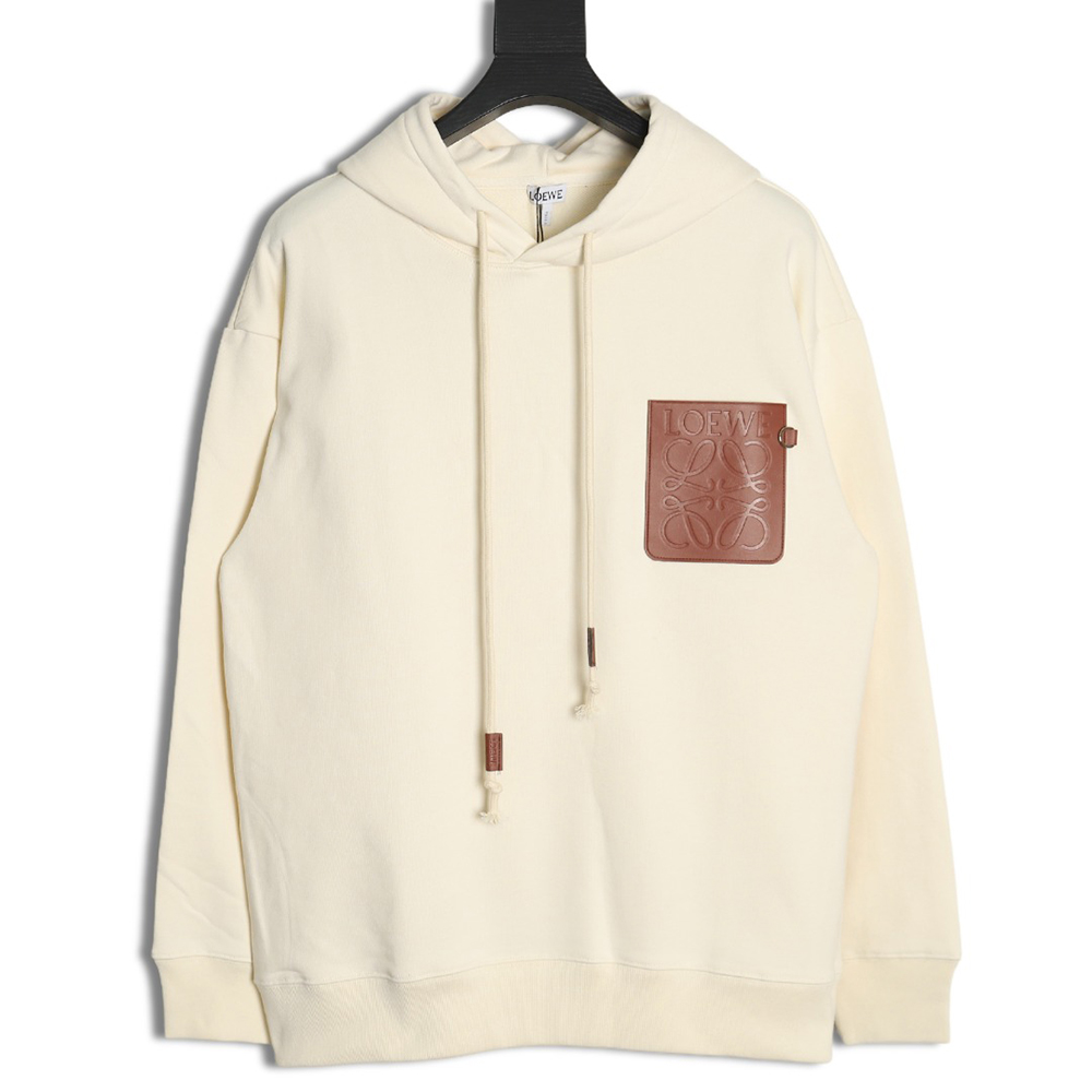 Loewe hooded sweatshirt with embossed logo on chest and leather pockets
