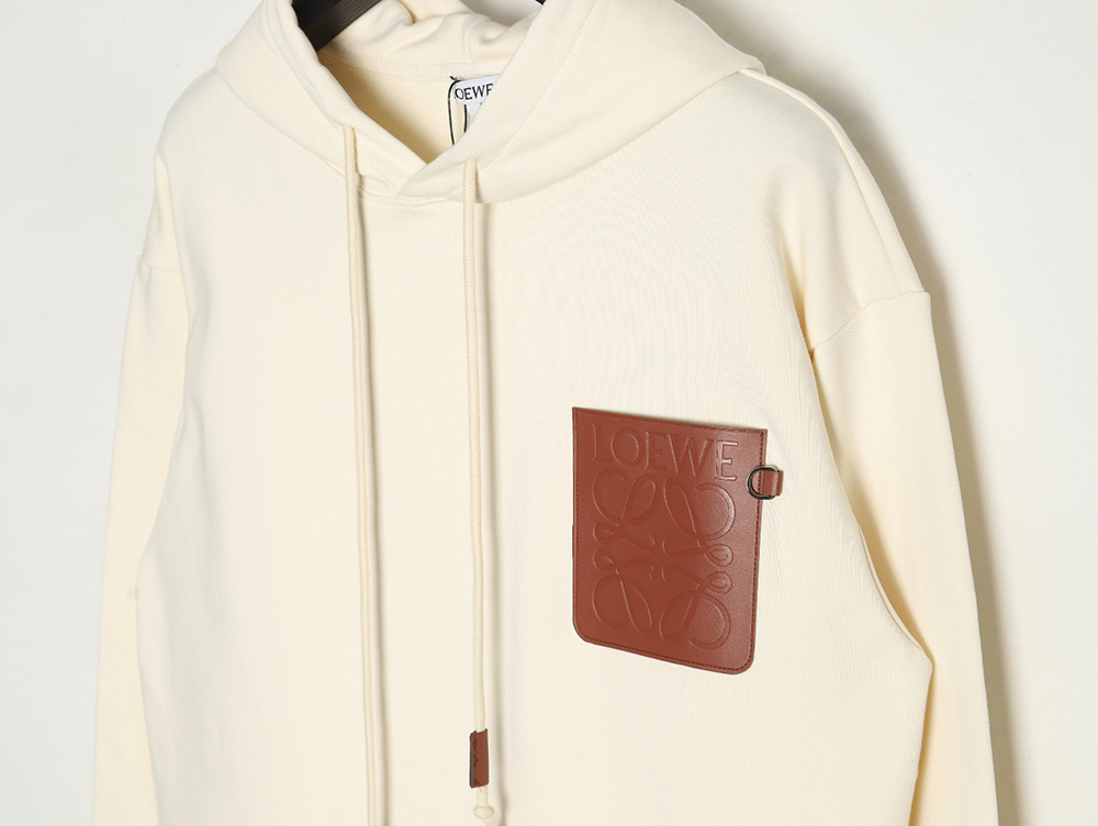Loewe hooded sweatshirt with embossed logo on chest and leather pockets