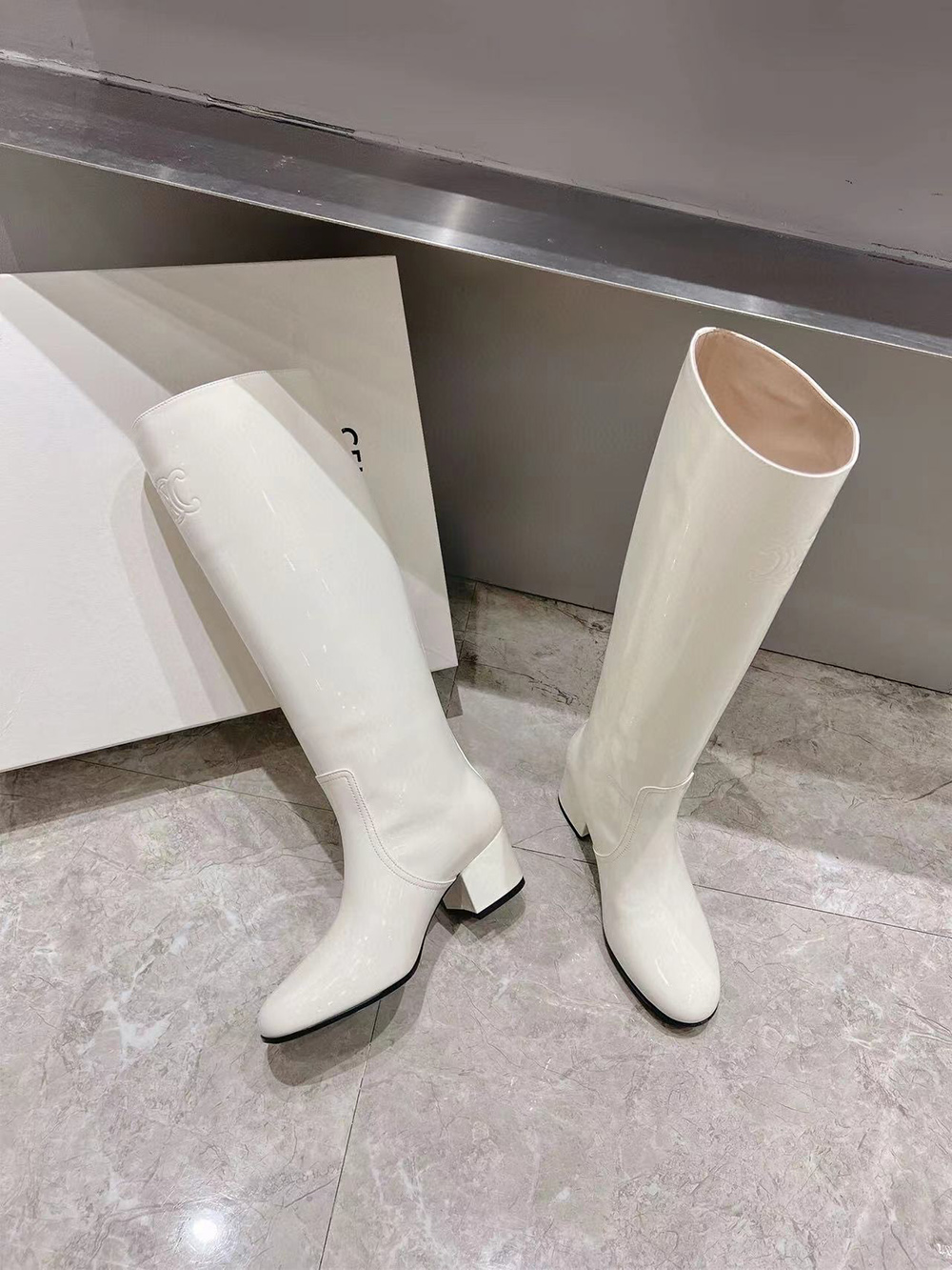 CELINE TRIOMPHE HIGH BOOT IN PATENT CALFSKIN