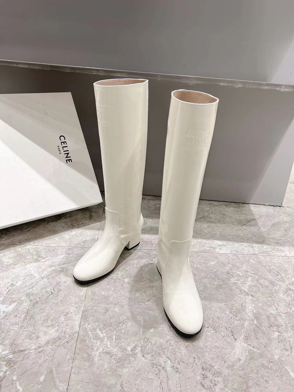 CELINE TRIOMPHE HIGH BOOT IN PATENT CALFSKIN