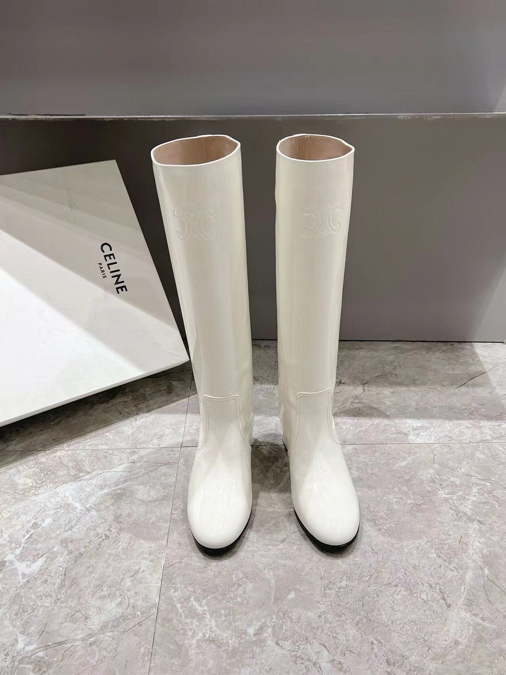 CELINE TRIOMPHE HIGH BOOT IN PATENT CALFSKIN