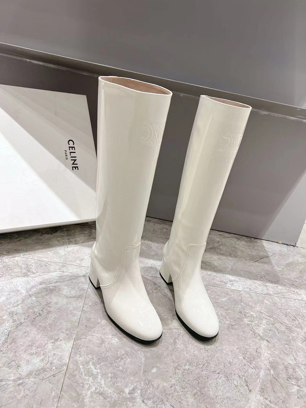CELINE TRIOMPHE HIGH BOOT IN PATENT CALFSKIN