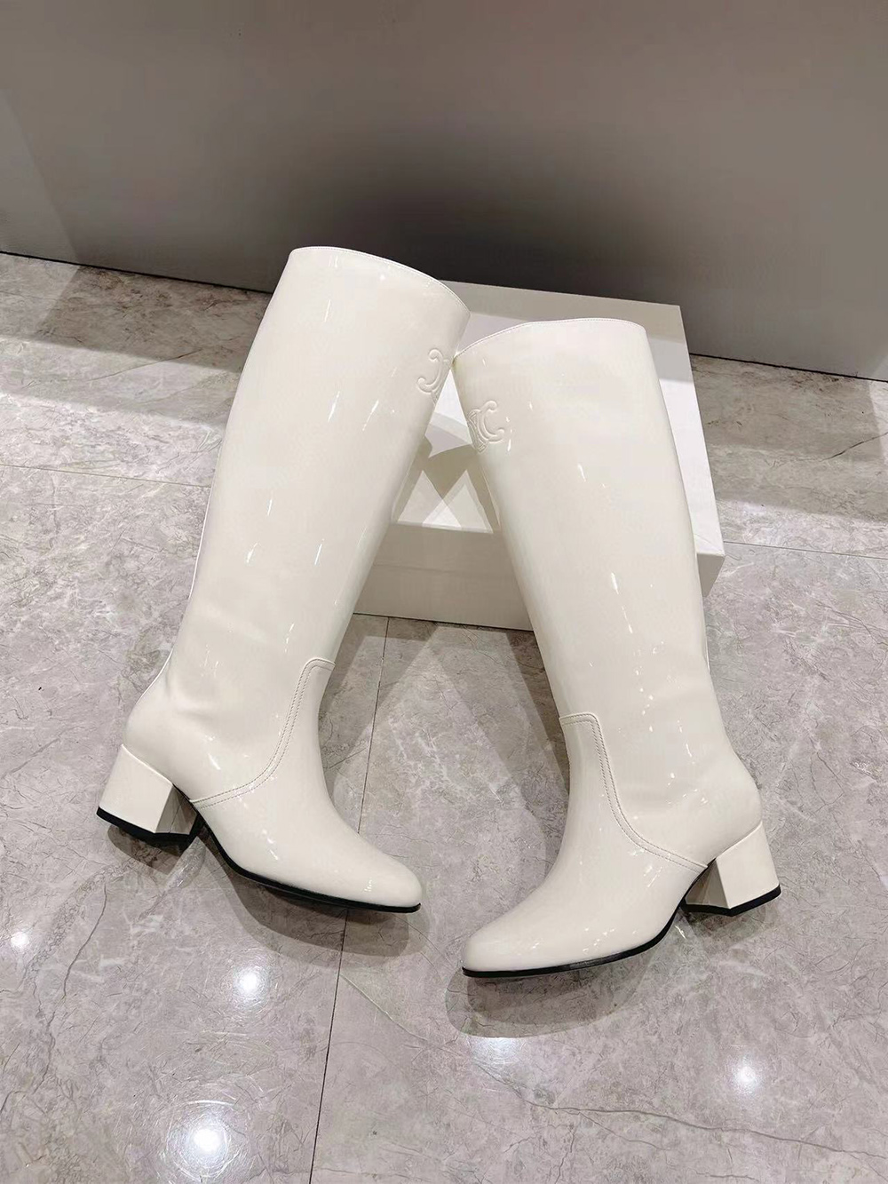 CELINE TRIOMPHE HIGH BOOT IN PATENT CALFSKIN