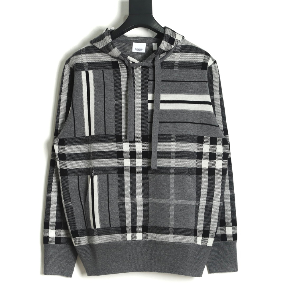 Burberry Grey Striped Knit Hoodie