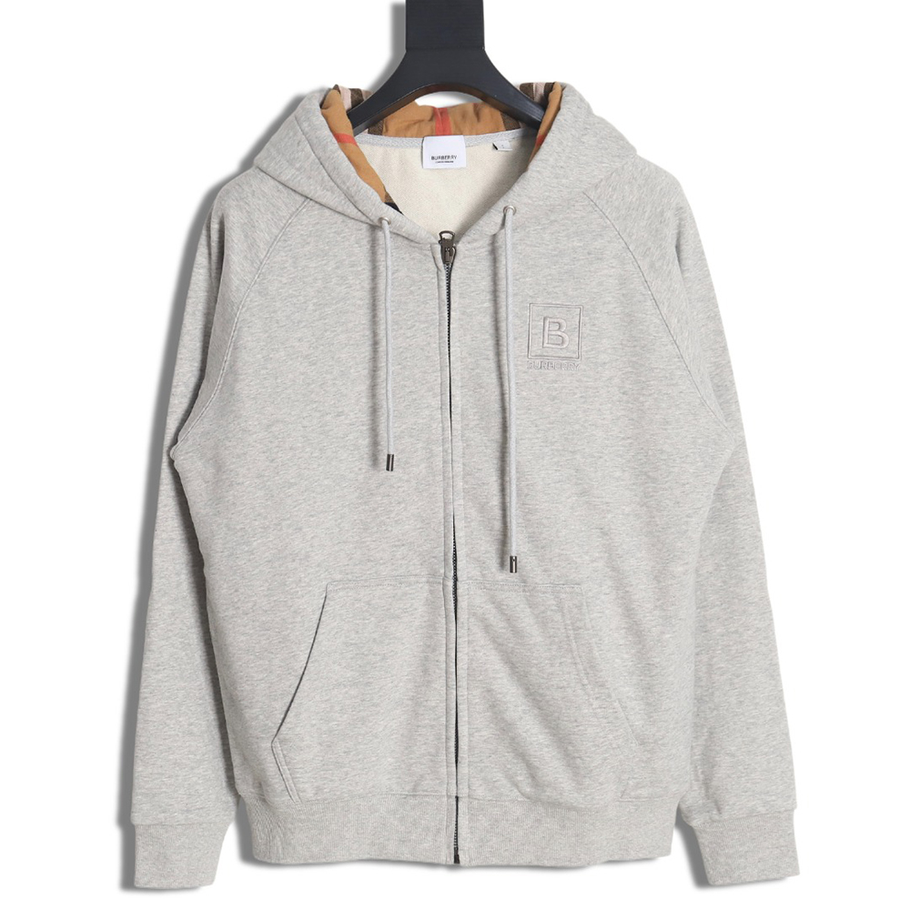 Burberry B Check Hooded Zip-Up Hoodie