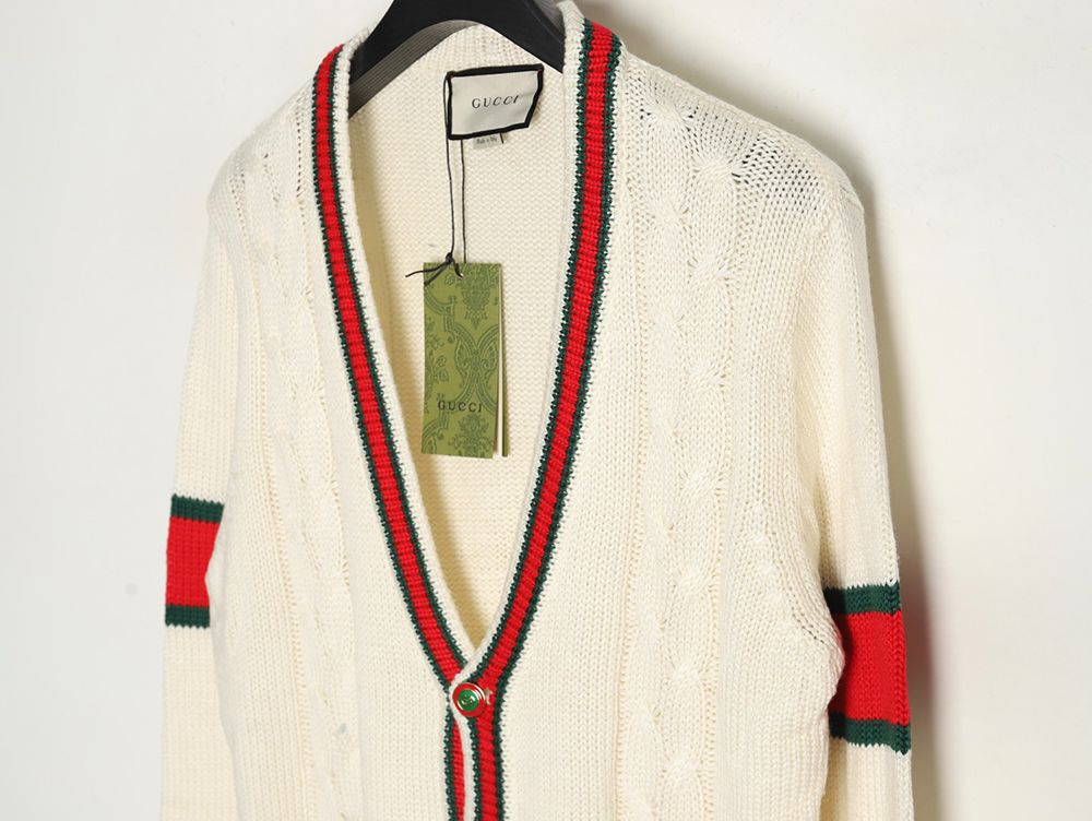 Gucci Red and Green Striped Cardigan Sweater