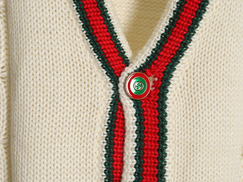 Gucci Red and Green Striped Cardigan Sweater