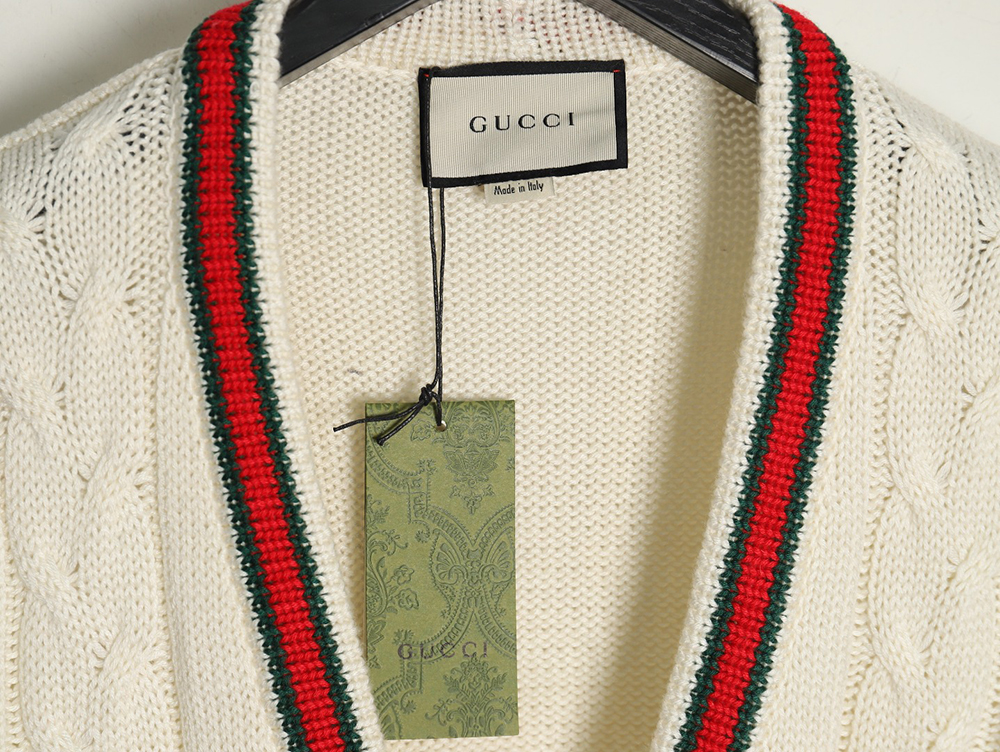 Gucci Red and Green Striped Cardigan Sweater