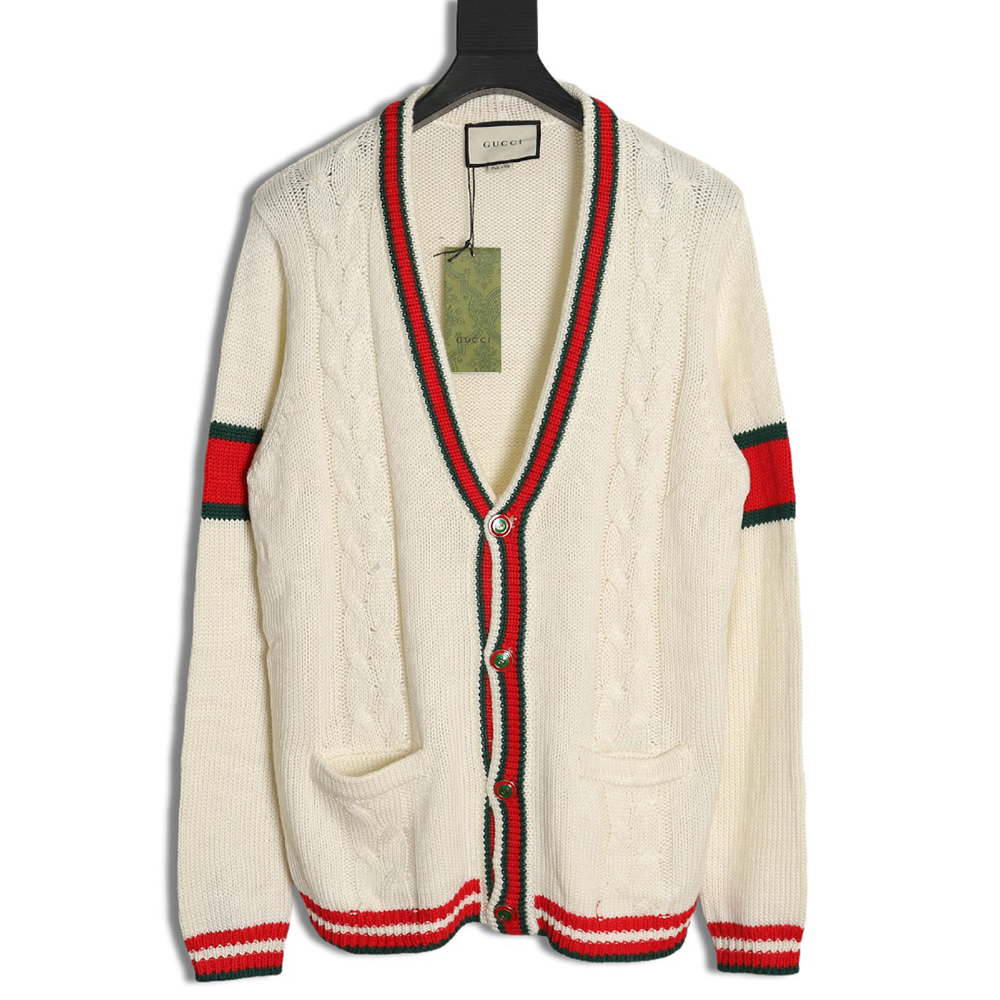 Gucci Red and Green Striped Cardigan Sweater