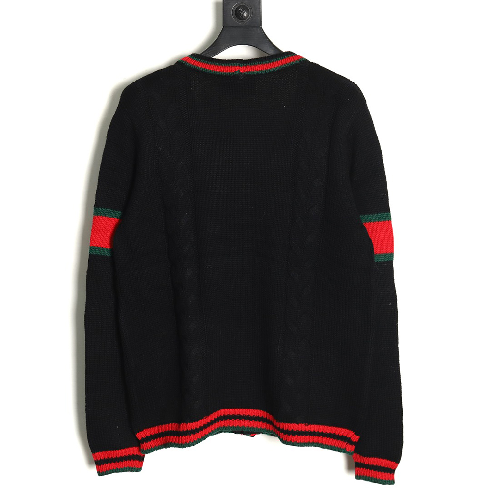 Gucci Red and Green Striped Cardigan Sweater TSK1