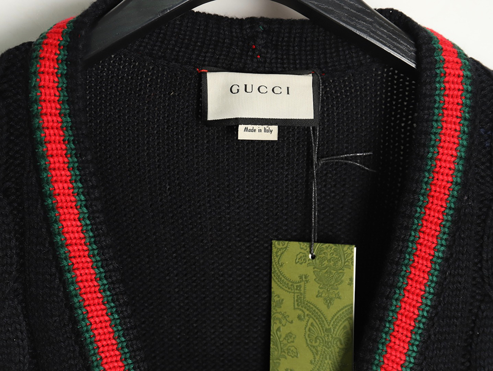 Gucci Red and Green Striped Cardigan Sweater TSK1