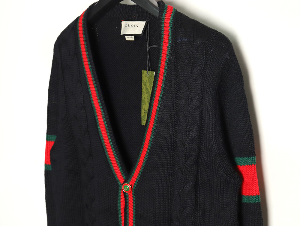 Gucci Red and Green Striped Cardigan Sweater TSK1