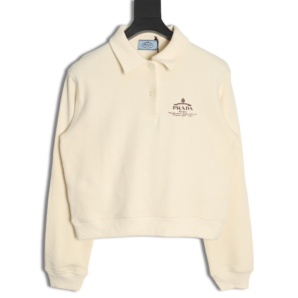 Prada distressed logo print lapel sweatshirt