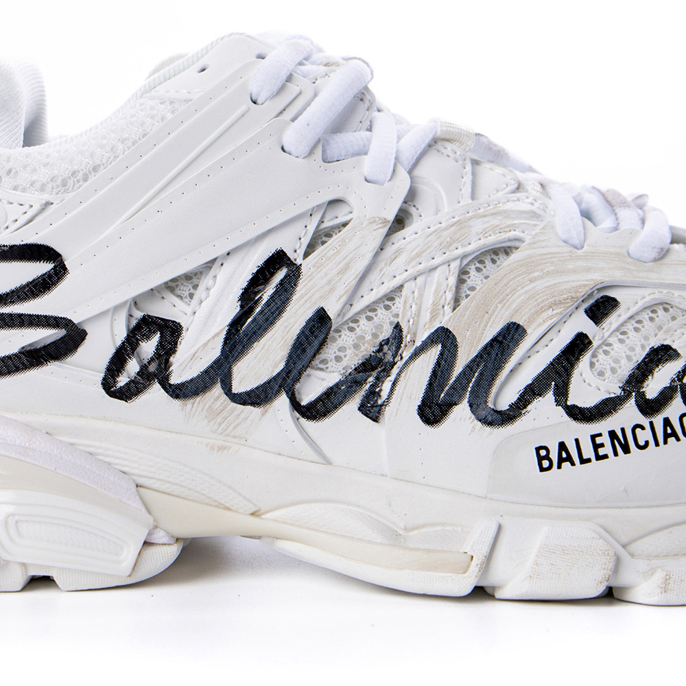 Balenciaga Track Signature Sneaker In White/Black