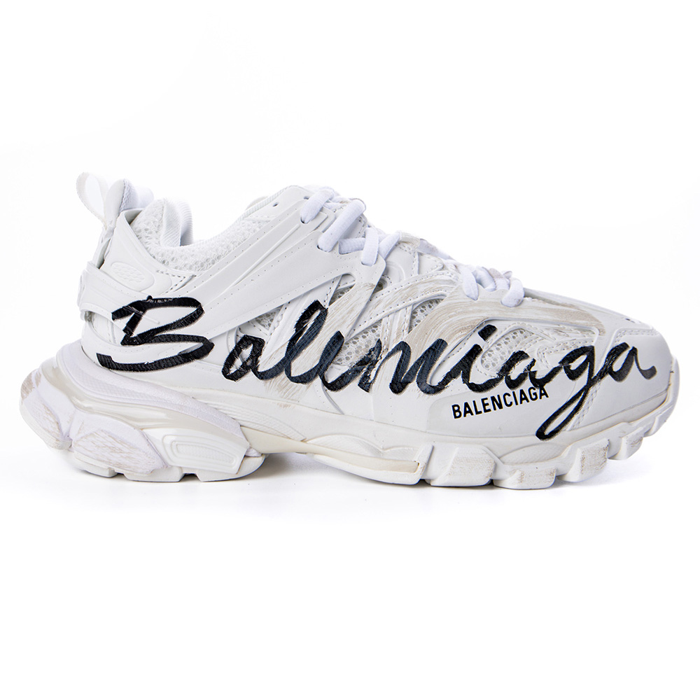 Balenciaga Track Signature Sneaker In White/Black