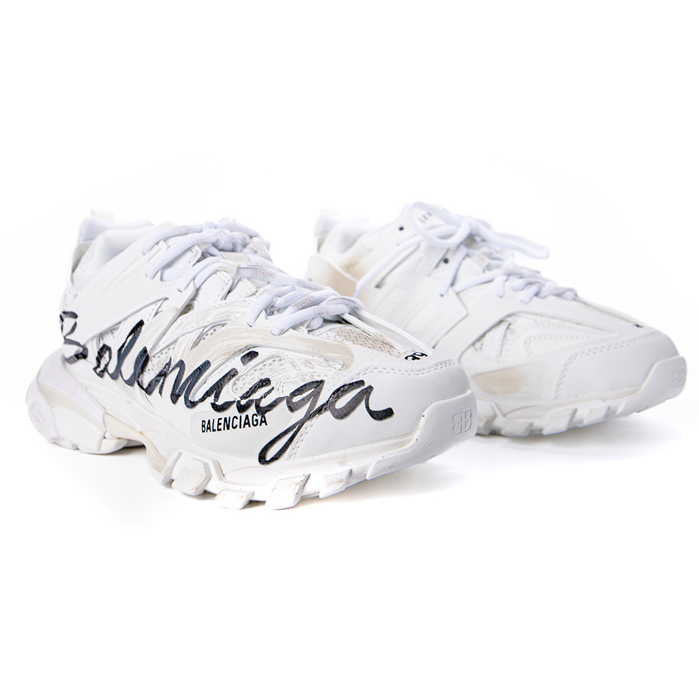 Balenciaga Track Signature Sneaker In White/Black