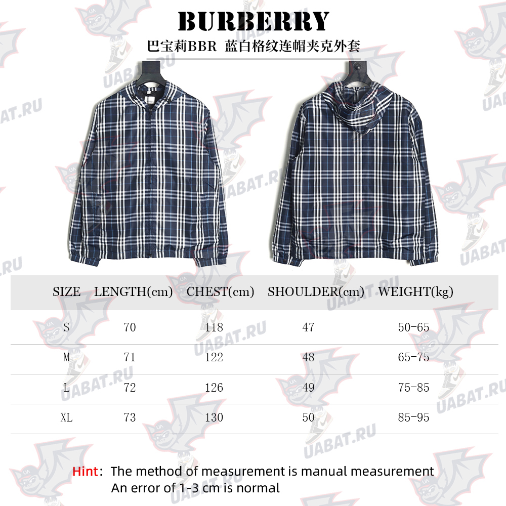 Burberry Blue and White Check Hooded Jacket