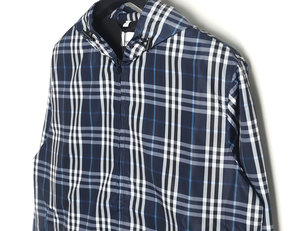 Burberry Blue and White Check Hooded Jacket