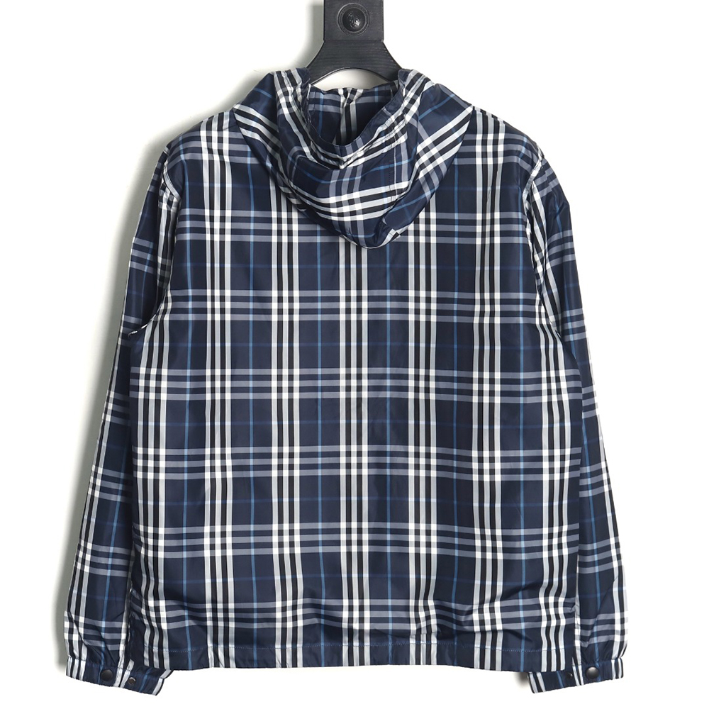 Burberry Blue and White Check Hooded Jacket
