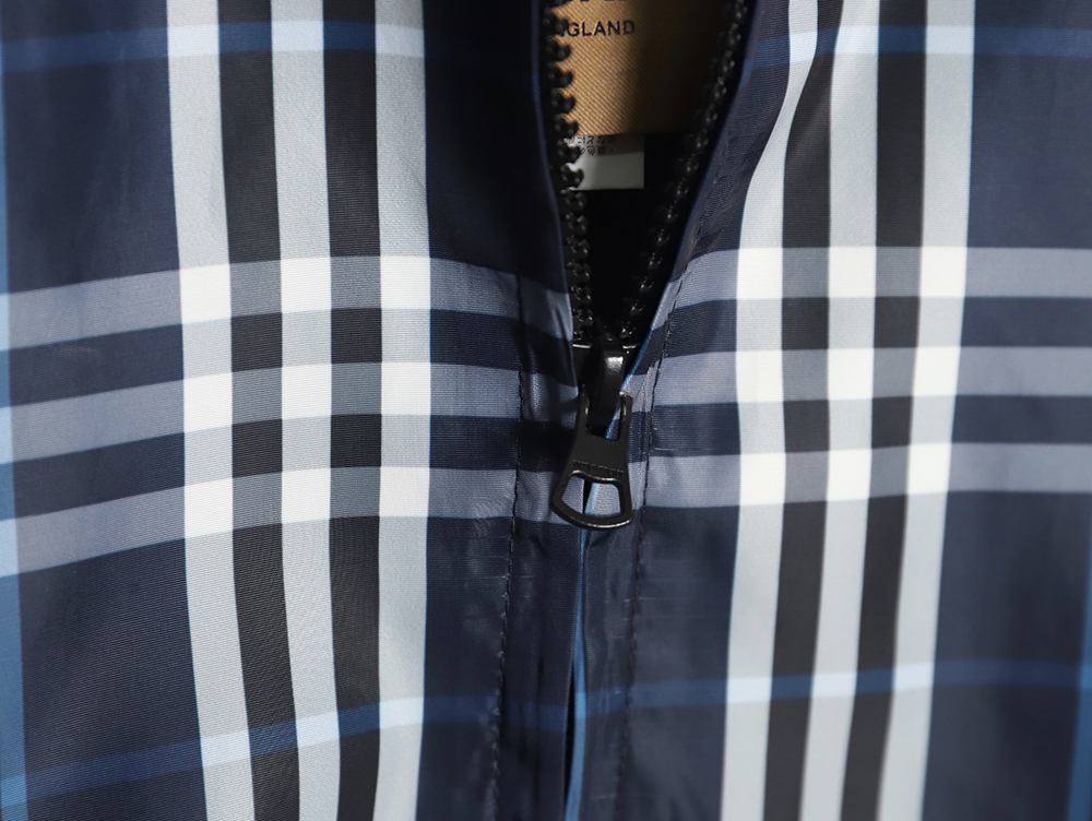 Burberry Blue and White Check Hooded Jacket