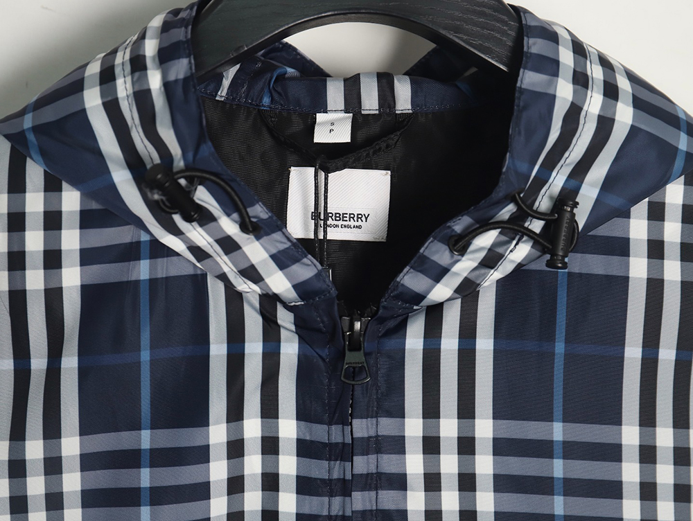 Burberry Blue and White Check Hooded Jacket